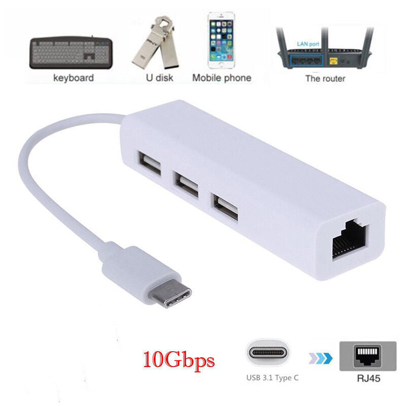 Hub USB USB-C vers 3 ports + adaptateur LAN Ethernet RJ45 Hub USB USB-C vers 3 ports + adaptateur LAN Ethernet RJ45